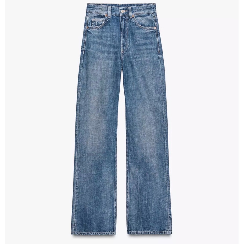 ZARA TRF HIGH WAIST WIDE LEG FULL LENGTH JEANS SIZE 6